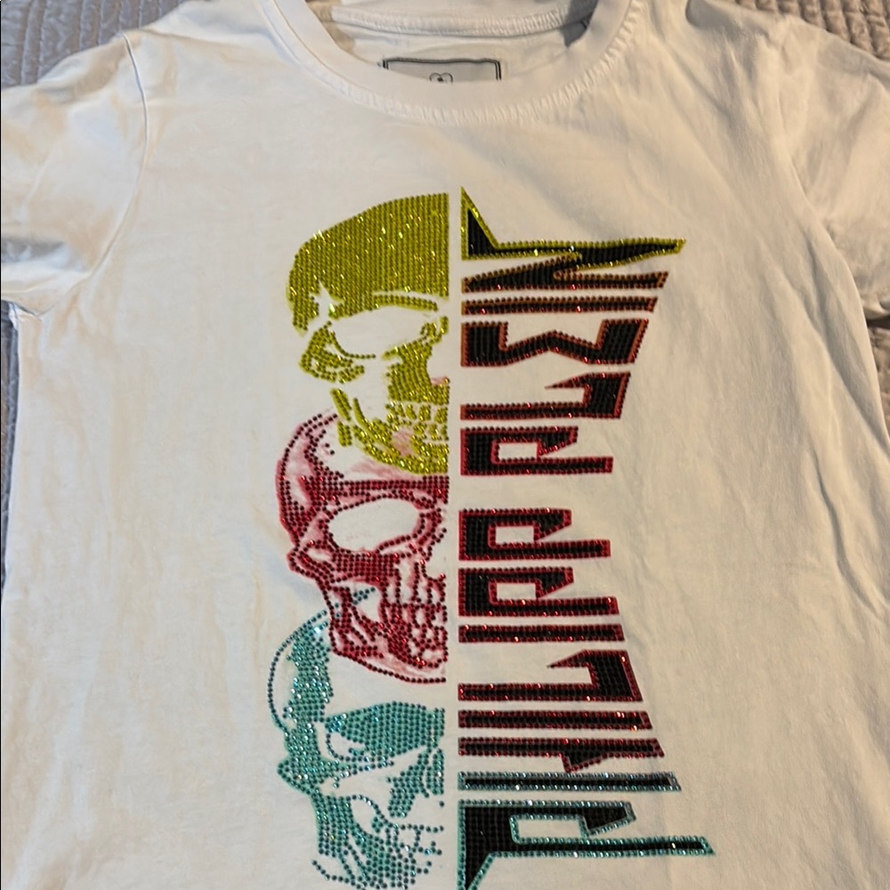 Philipp Plein White and Green Short Sleeve Tee